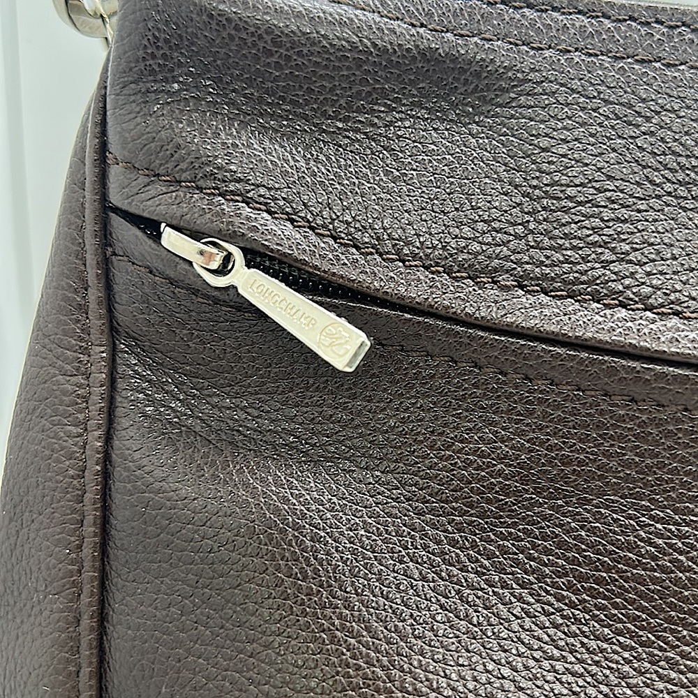 Longchamp Luxurious Dark Brown Pebbled Leather Hobo Bag Purse πΊπΊ - Picture 6 of 9
